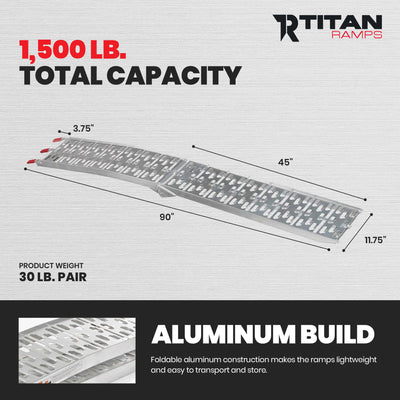 Titan Ramps 2 Pack 7.5’ Folding ATV Loading Ramps Arched Aluminum Design, Silver
