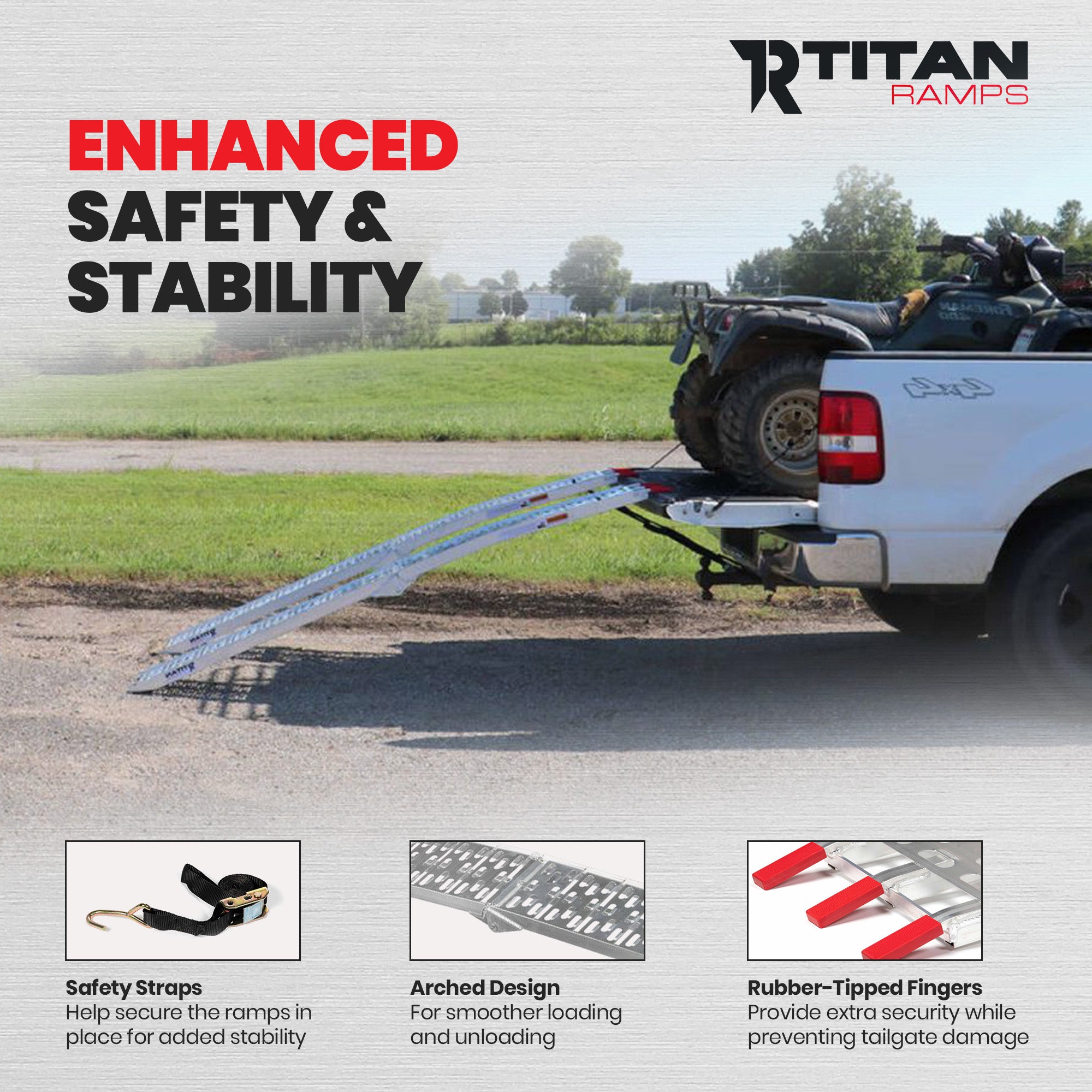 Titan Ramps 2 Pack 7.5’ Folding ATV Loading Ramps Arched Aluminum Design, Silver