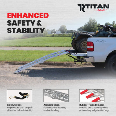 Titan Ramps 2 Pack 7.5’ Folding ATV Loading Ramps Arched Aluminum Design, Silver