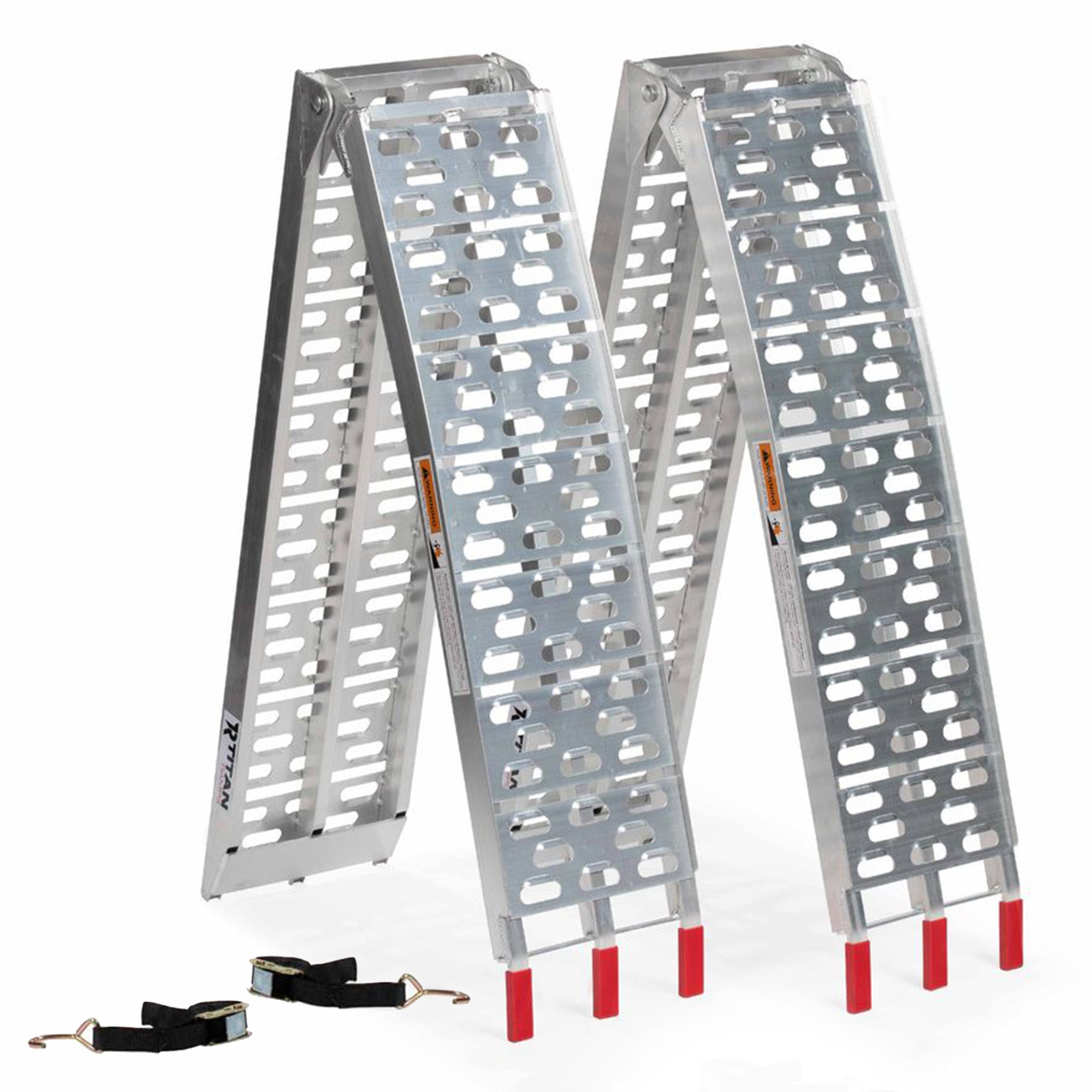 Titan Ramps 2 Pack 7.5’ Folding ATV Loading Ramps Arched Aluminum Design, Silver