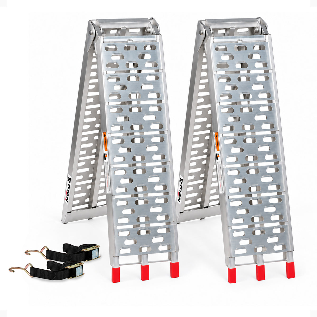 Titan Ramps 2 Pack 7.5’ Folding ATV Loading Ramps Arched Aluminum Design, Silver