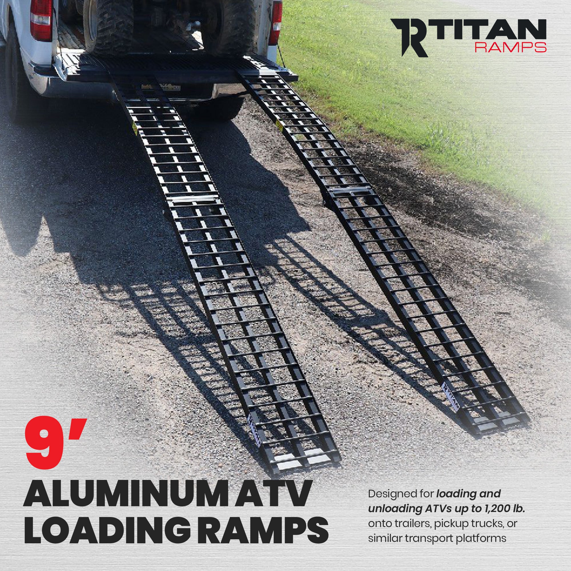 Titan Ramps 2 Pack 9’ Folding ATV Loading Ramps Arched Aluminum Design, Black - VMInnovations