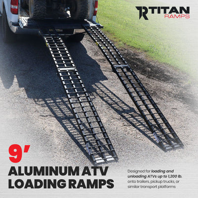 Titan Ramps 2 Pack 9’ Folding ATV Loading Ramps Arched Aluminum Design, Black - VMInnovations