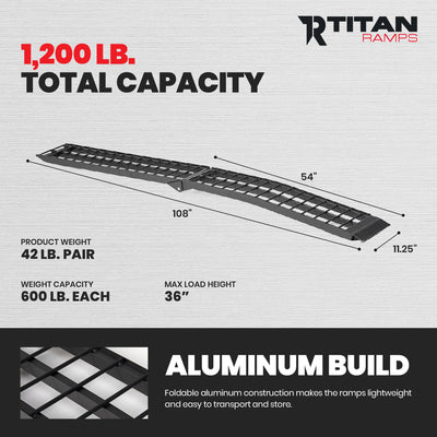 Titan Ramps 2 Pack 9’ Folding ATV Loading Ramps Arched Aluminum Design, Black - VMInnovations