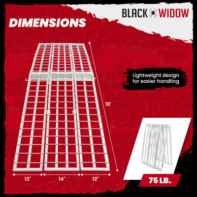 Black Widow 10’ Aluminum Folding Motorcycle Ramp, Arched 3pc Design (Open Box)