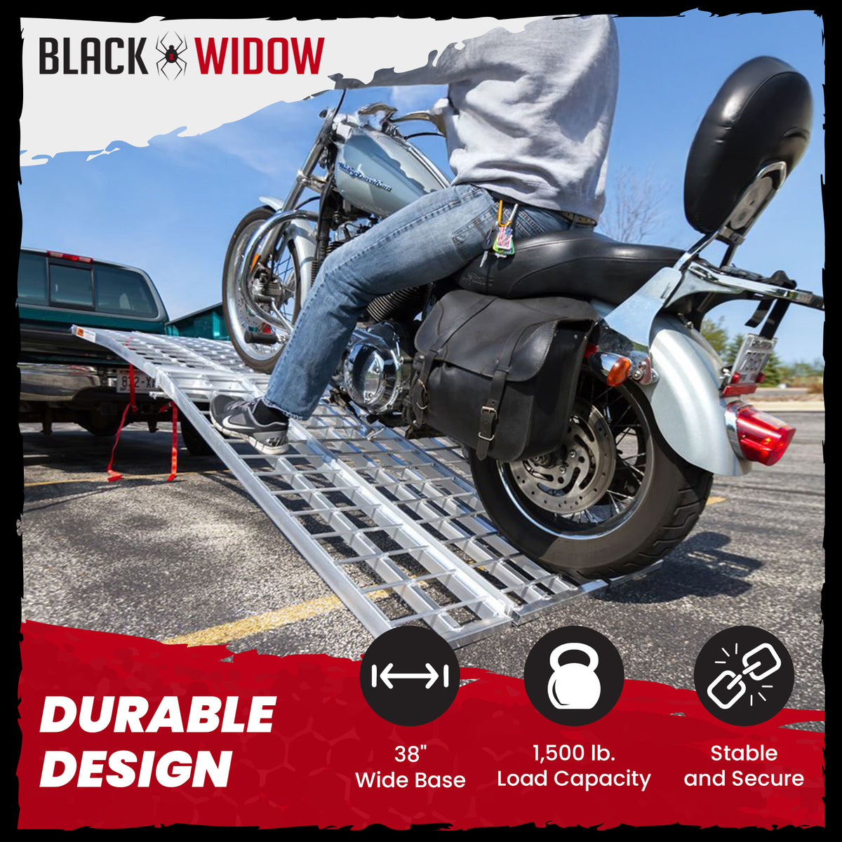 Black Widow 10’ Aluminum Folding Motorcycle Ramp, 3 Piece Design, Silver (Used) - VMInnovations