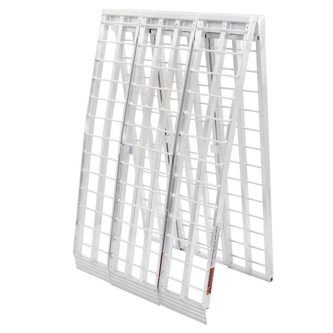 Black Widow 10’ Aluminum Folding Motorcycle Ramp, 3 Piece Design, Silver (Used)