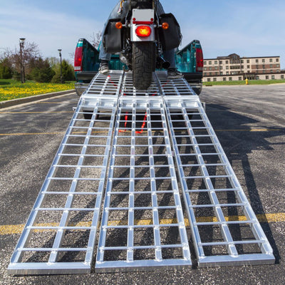 Black Widow 10’ Aluminum Folding Motorcycle Ramp, 3 Piece Design, Silver (Used)
