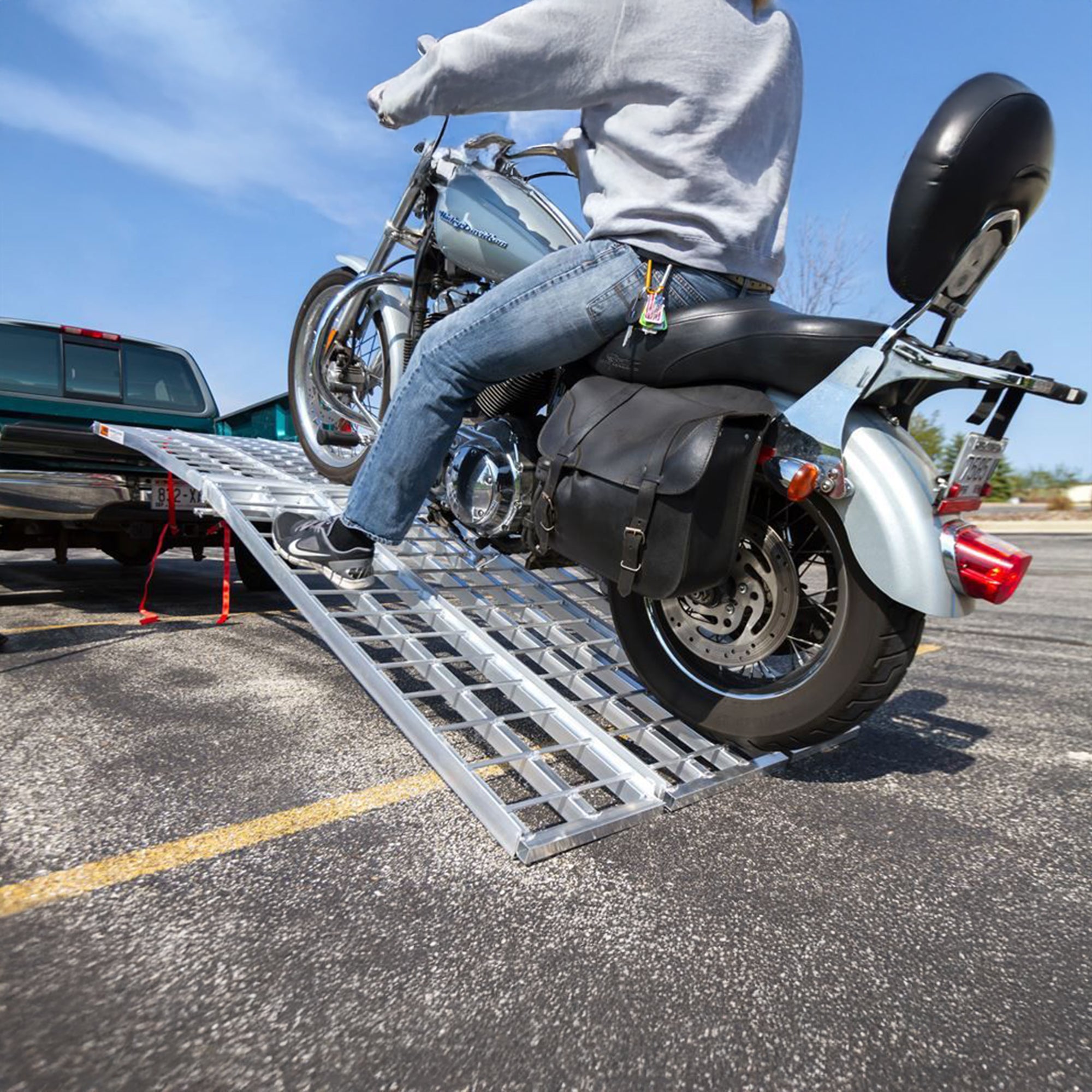 Black Widow 10’ Aluminum Folding Motorcycle Ramp, 3 Piece Design, Silver (Used) - VMInnovations