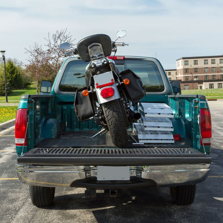 Black Widow 10’ Aluminum Folding Motorcycle Ramp, 3 Piece Design, Silver (Used)