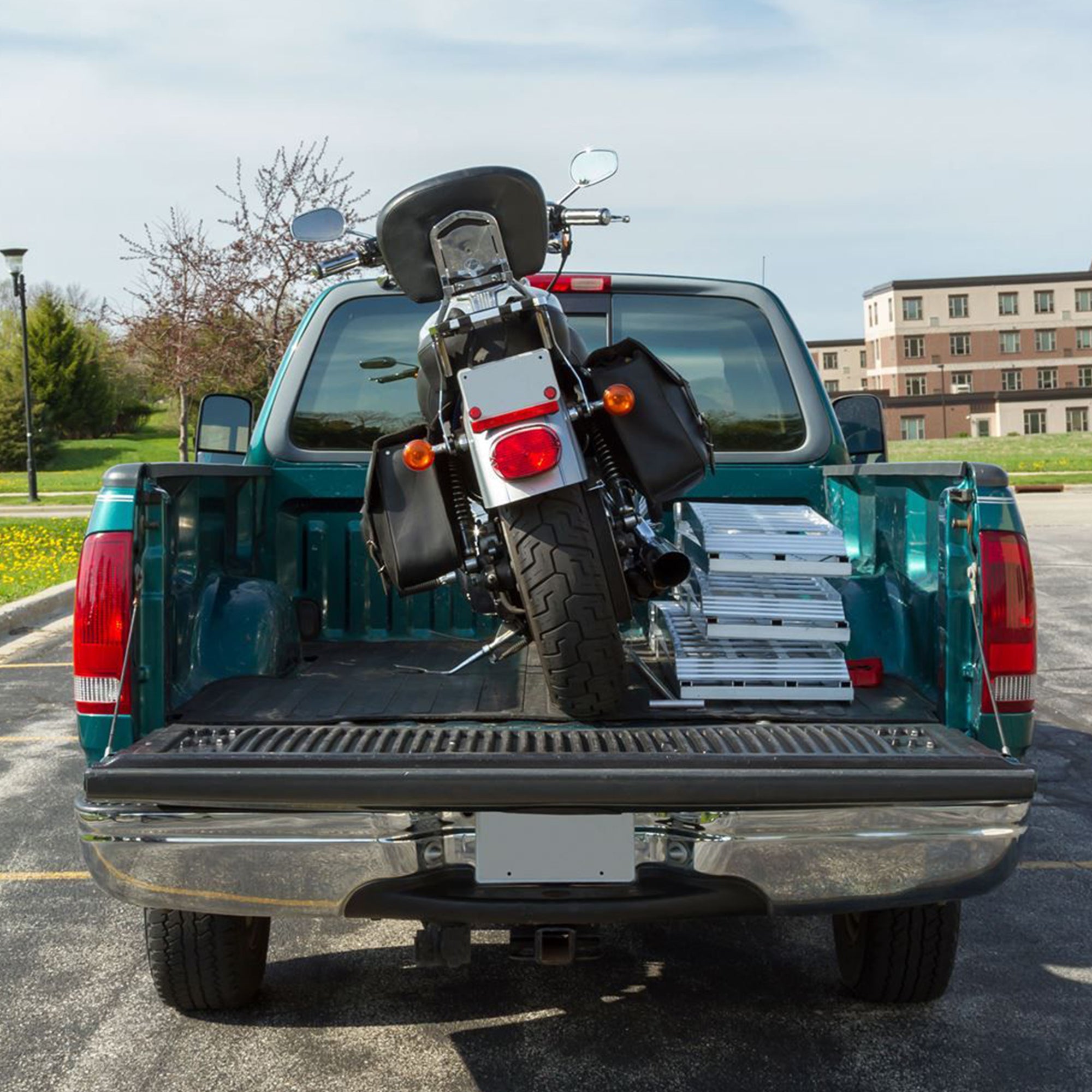 Black Widow 10’ Aluminum Folding Motorcycle Ramp, 3 Piece Design, Silver (Used) - VMInnovations