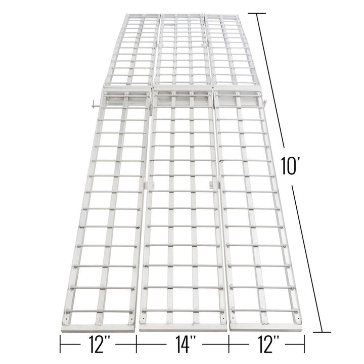 Black Widow 10’ Aluminum Folding Motorcycle Ramp, Arched 3 Piece Design, Silver