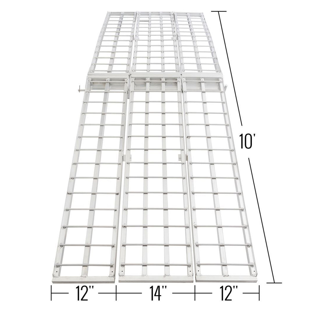 Black Widow 10’ Aluminum Folding Motorcycle Ramp, 3 Piece Design, Silver (Used)