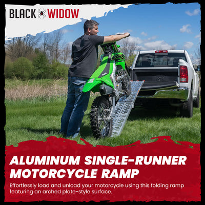 Black Widow Aluminum Folding Motorcycle Ramp Arched Plate, Single Runner, (Used)