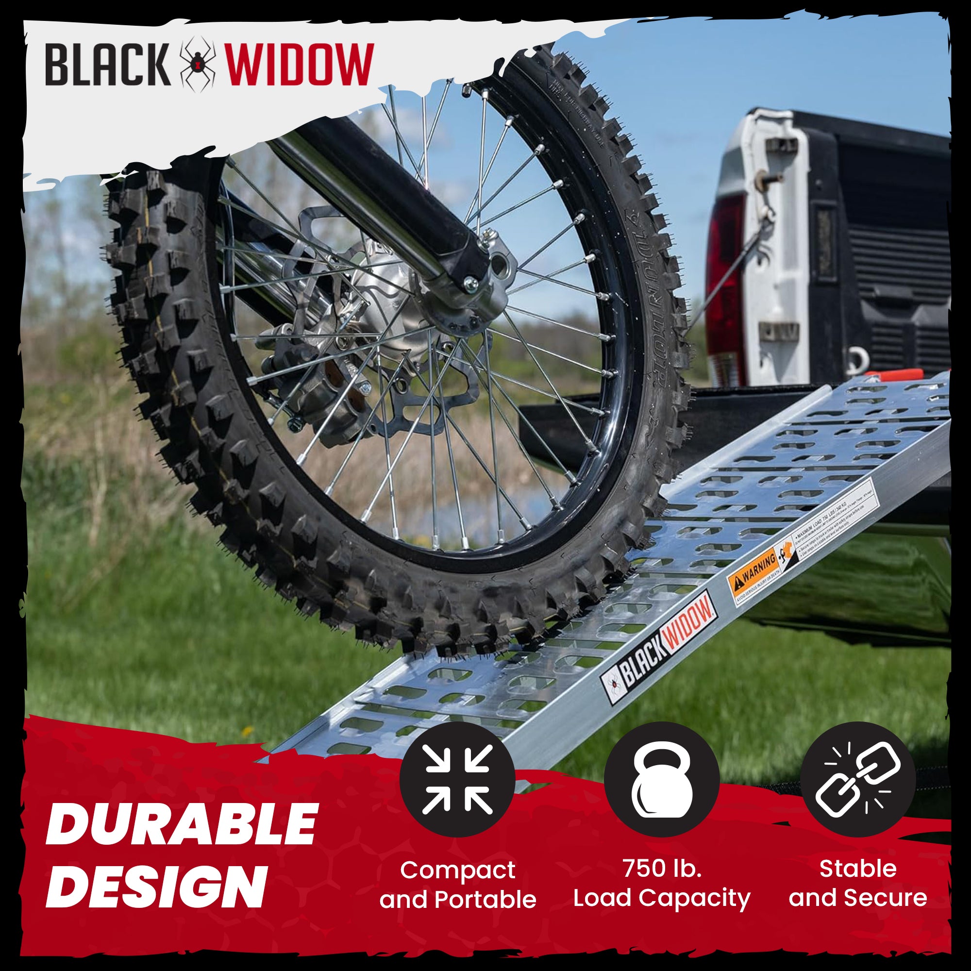 Black Widow Aluminum Folding Motorcycle Ramp Arched Plate, Single Runner, (Used)