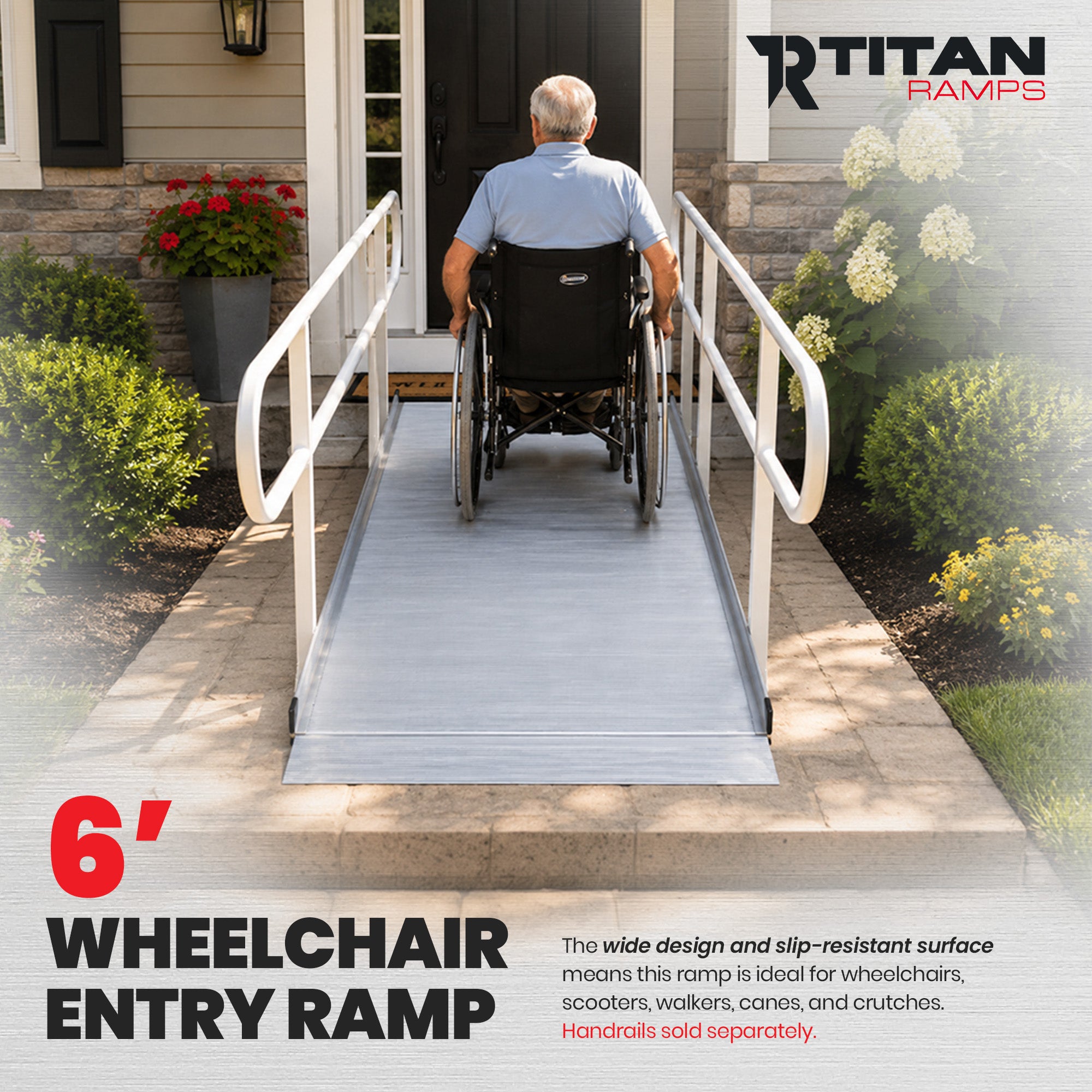 Titan Ramps 6 Foot Aluminum Wheelchair Entry Ramp, One Piece, 850 Pound Capacity