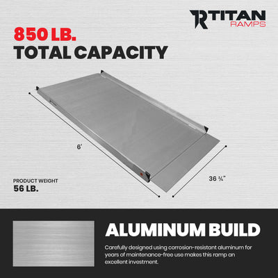 Titan Ramps 6 Foot Aluminum Wheelchair Entry Ramp, One Piece, 850 Pound Capacity