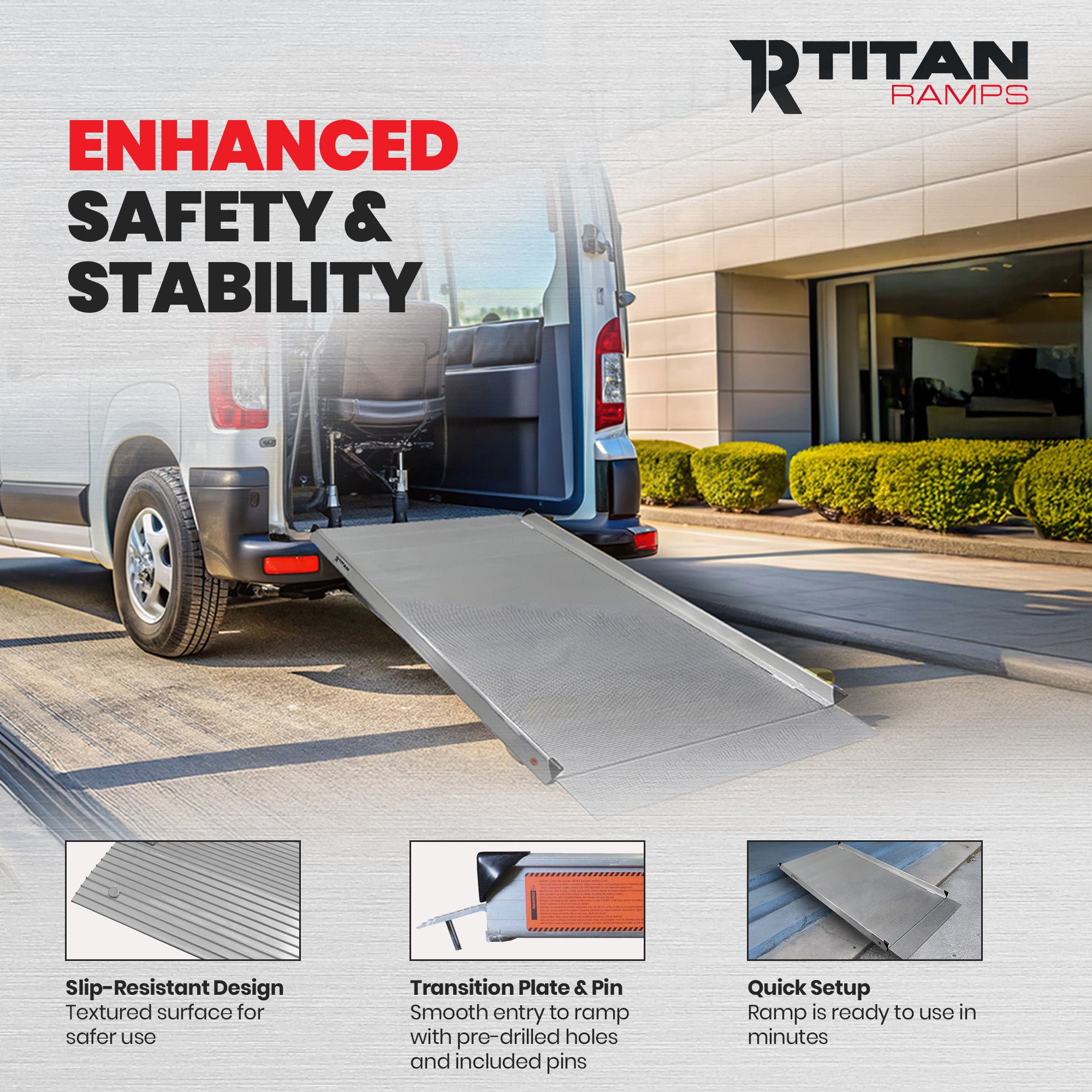 Titan Ramps 6 Foot Aluminum Wheelchair Entry Ramp, One Piece, 850 Pound Capacity