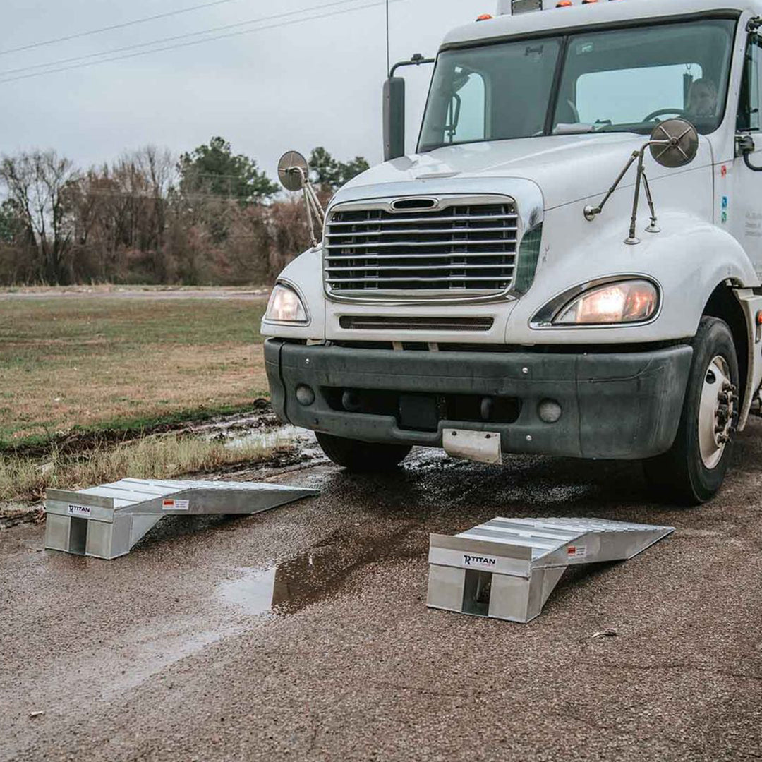 Titan Ramps Aluminum Semi Truck Riser Ramps with 20,000 Pound Capacity, Silver