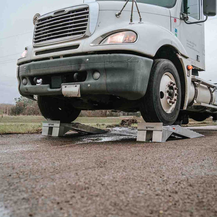 Titan Ramps Aluminum Semi Truck Riser Ramps with 20,000 Pound Capacity, Silver