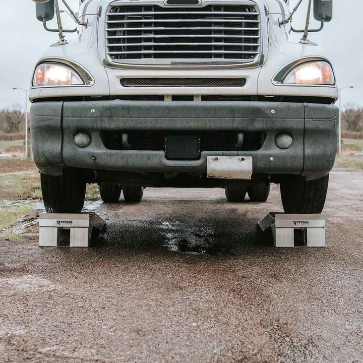 Titan Ramps Aluminum Semi Truck Riser Ramps with 20,000 Pound Capacity, Silver