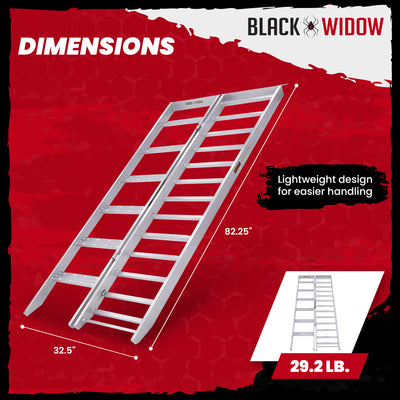Black Widow Aluminum Bi Fold Motorcycle Ramp with Steps, Silver (Open Box)