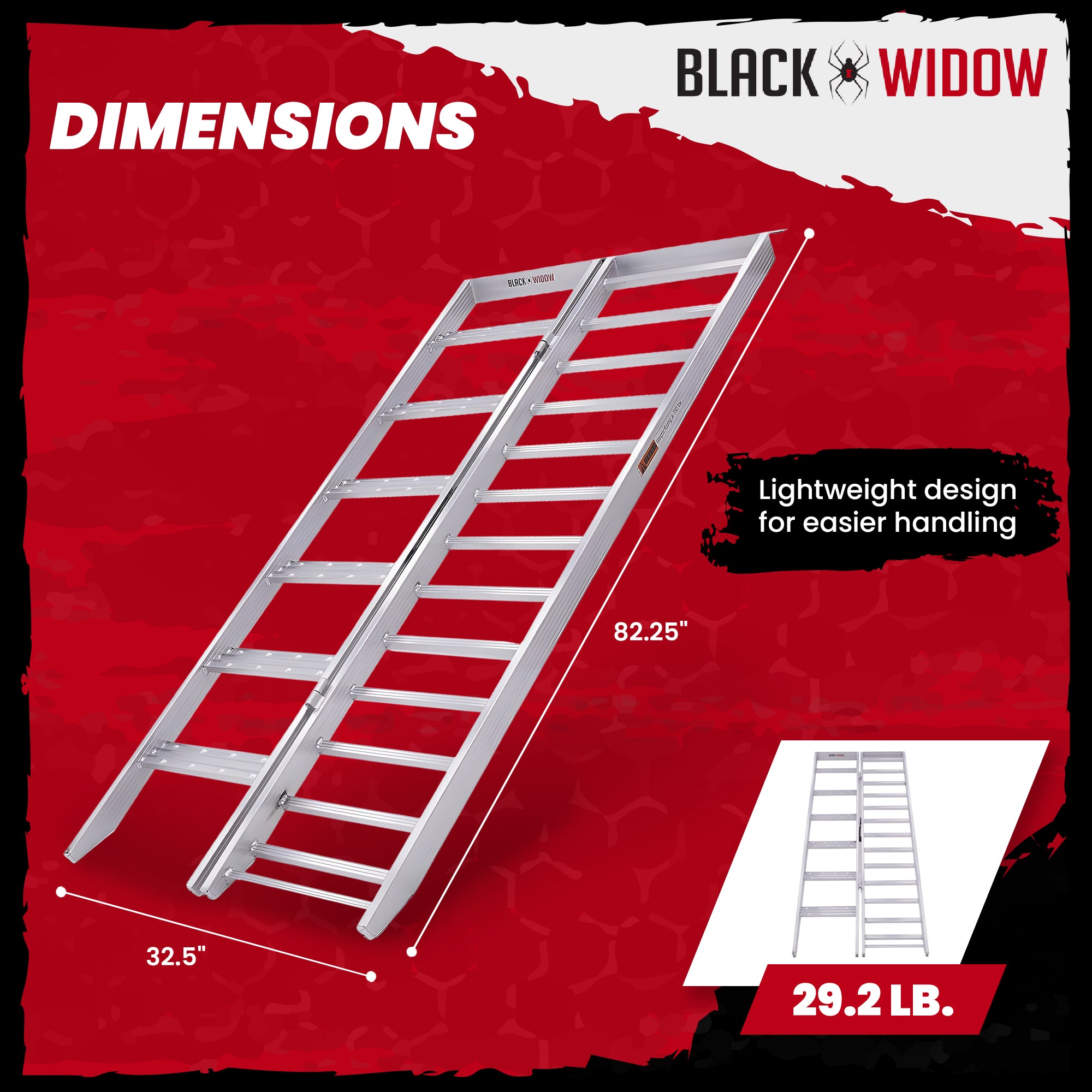 Black Widow Aluminum Bi Fold Motorcycle Ramp with Steps, Folding Ramp (Used)