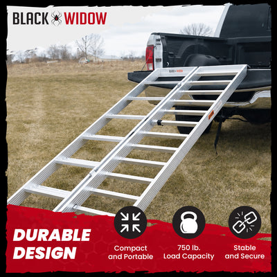 Black Widow Aluminum Bi Fold Motorcycle Ramp with Steps, Silver (Open Box)