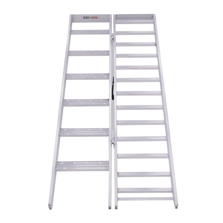 Black Widow Aluminum Bi Fold Motorcycle Ramp with Steps, Silver (Open Box)
