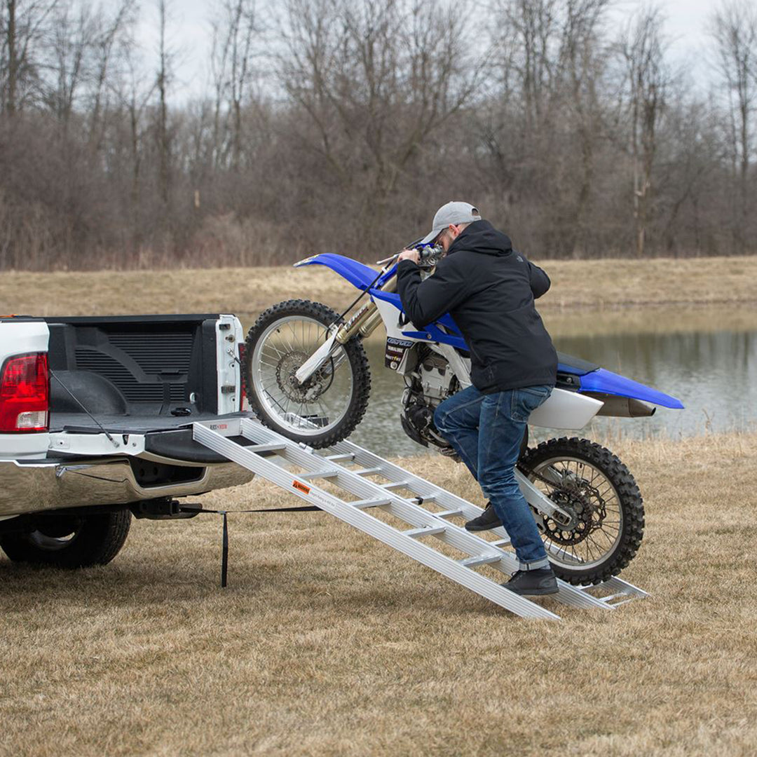 Black Widow Aluminum Bi Fold Motorcycle Ramp with Steps, Folding Ramp, Silver