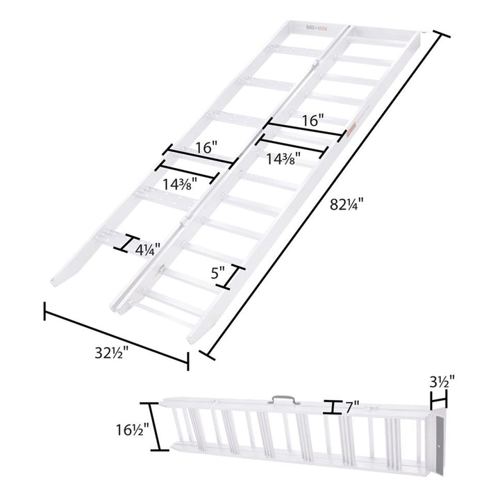 Black Widow Aluminum Bi Fold Motorcycle Ramp with Steps, Folding Ramp, Silver