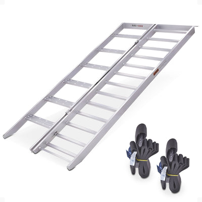 Black Widow Aluminum Bi Fold Motorcycle Ramp with Steps, Silver (Open Box) - VMInnovations