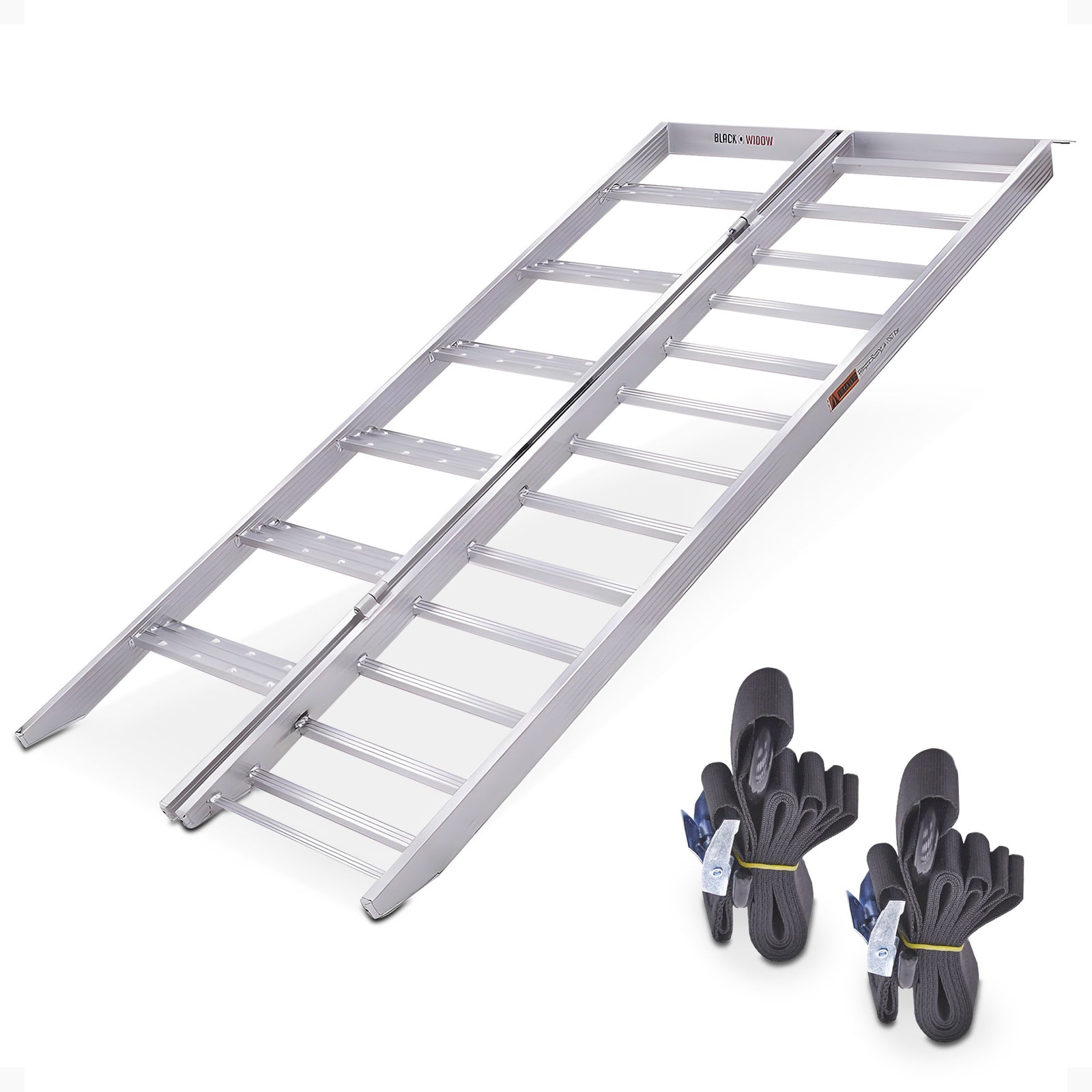 Black Widow Aluminum Bi Fold Motorcycle Ramp with Steps, Folding Ramp (Used) - VMInnovations