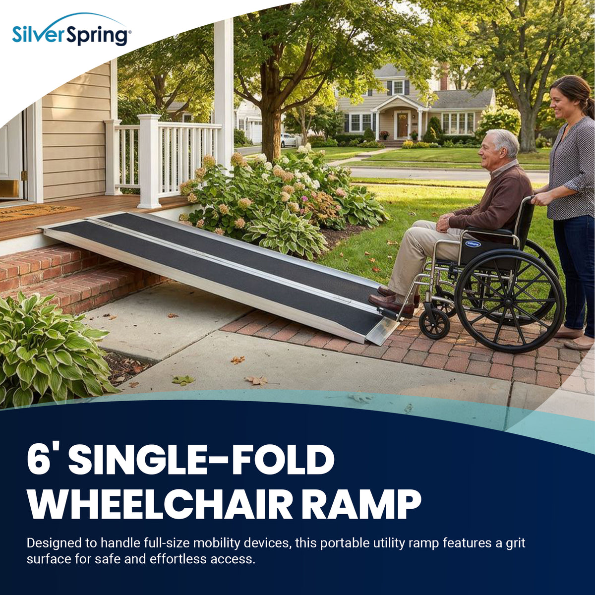 Silver Spring Mobility Ramp, 6 Foot Single Fold with Grit Surface (Open Box)