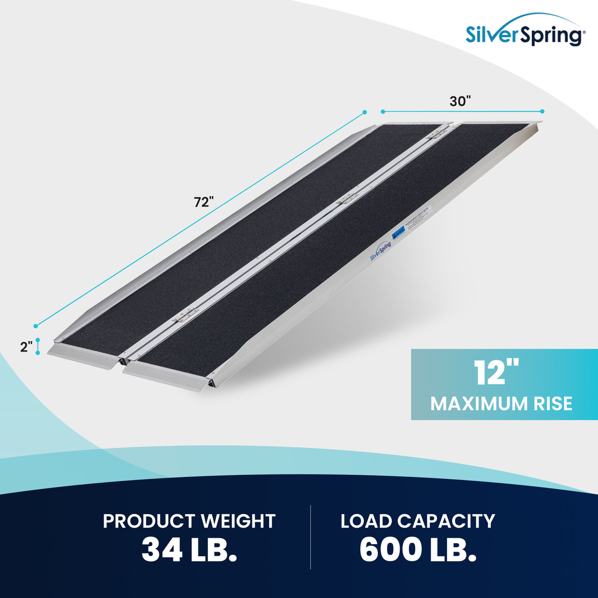 Silver Spring Mobility Ramp, 6 Foot Single Fold with Grit Surface (Open Box)