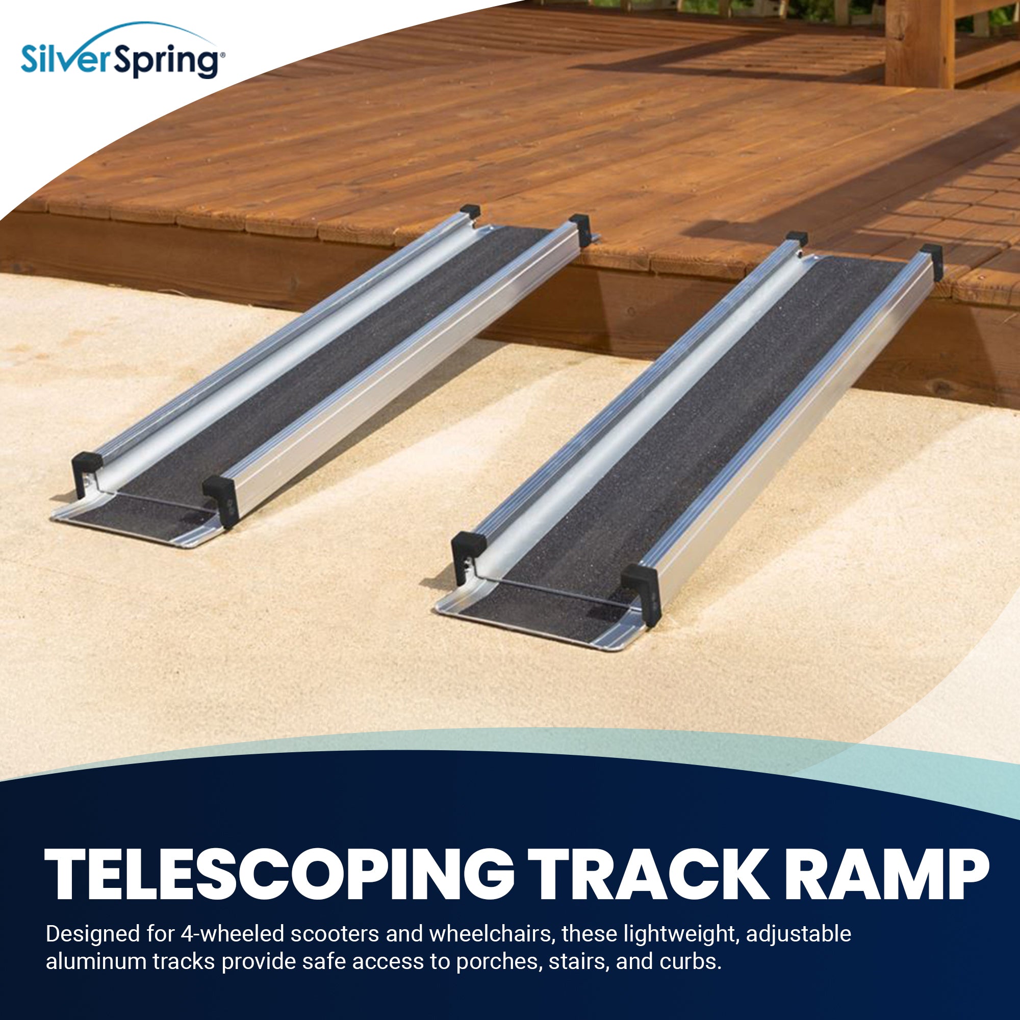 Silver Spring Telescoping Track Ramp, 3'-5' Portable Adjustable Wheelchair Ramp