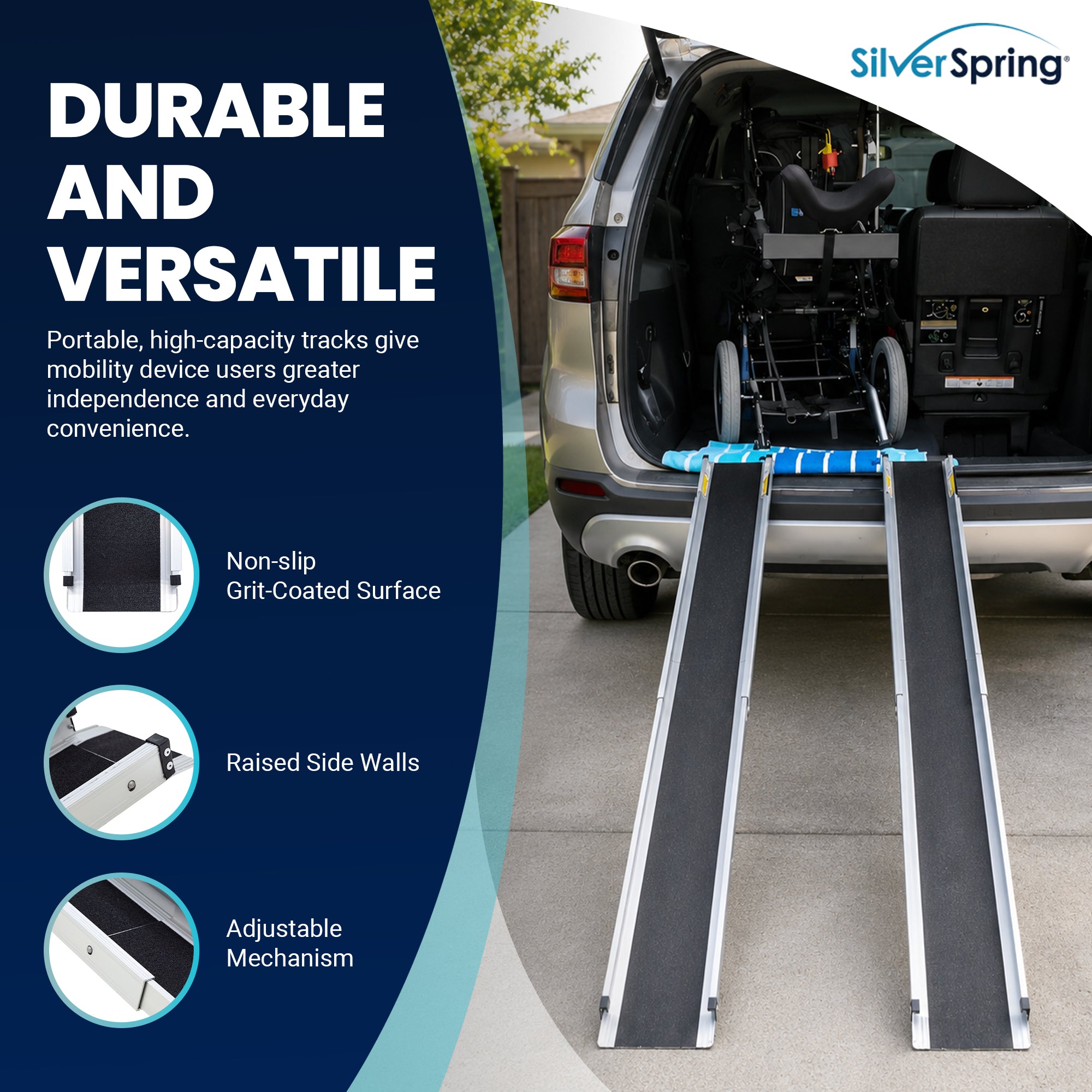 Silver Spring Telescoping Track Ramp, 3'-5' Portable Adjustable Wheelchair Ramp