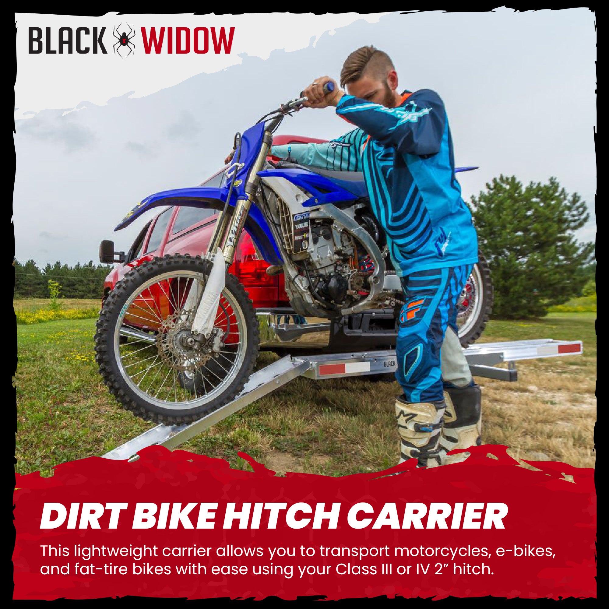 Black Widow Motorcycle Bike Carrier w/Ramp for 2" Hitch, 400LBS Capacity (Used)