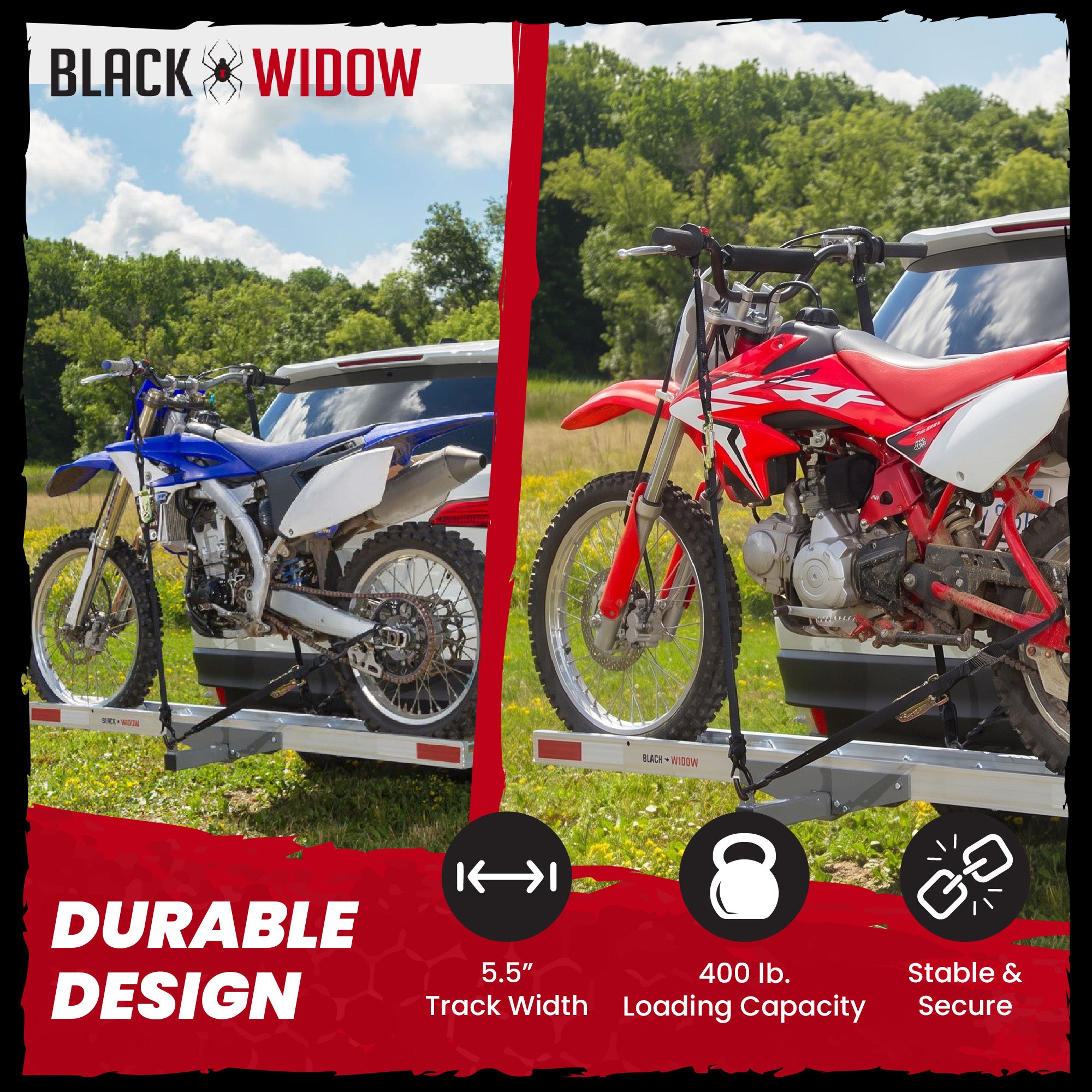 Black Widow Motorcycle Bike Carrier w/Ramp for 2" Hitch, 400LBS Capacity (Used)