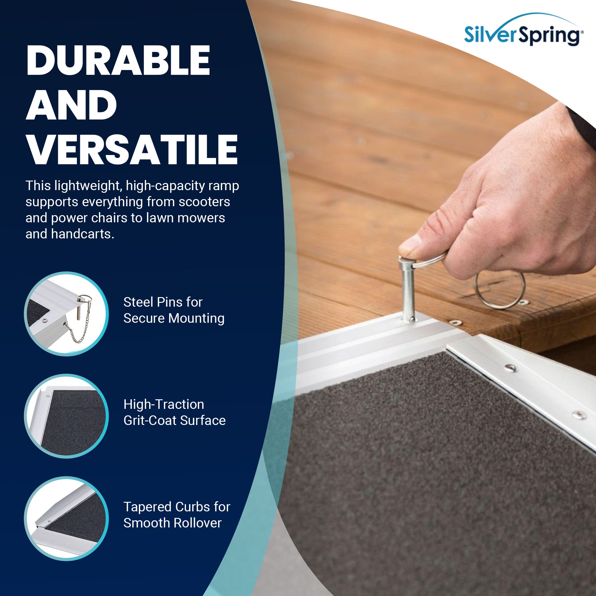 Silver Spring Mobility and Utility Ramp, 5 Foot Single Fold with Grit Surface