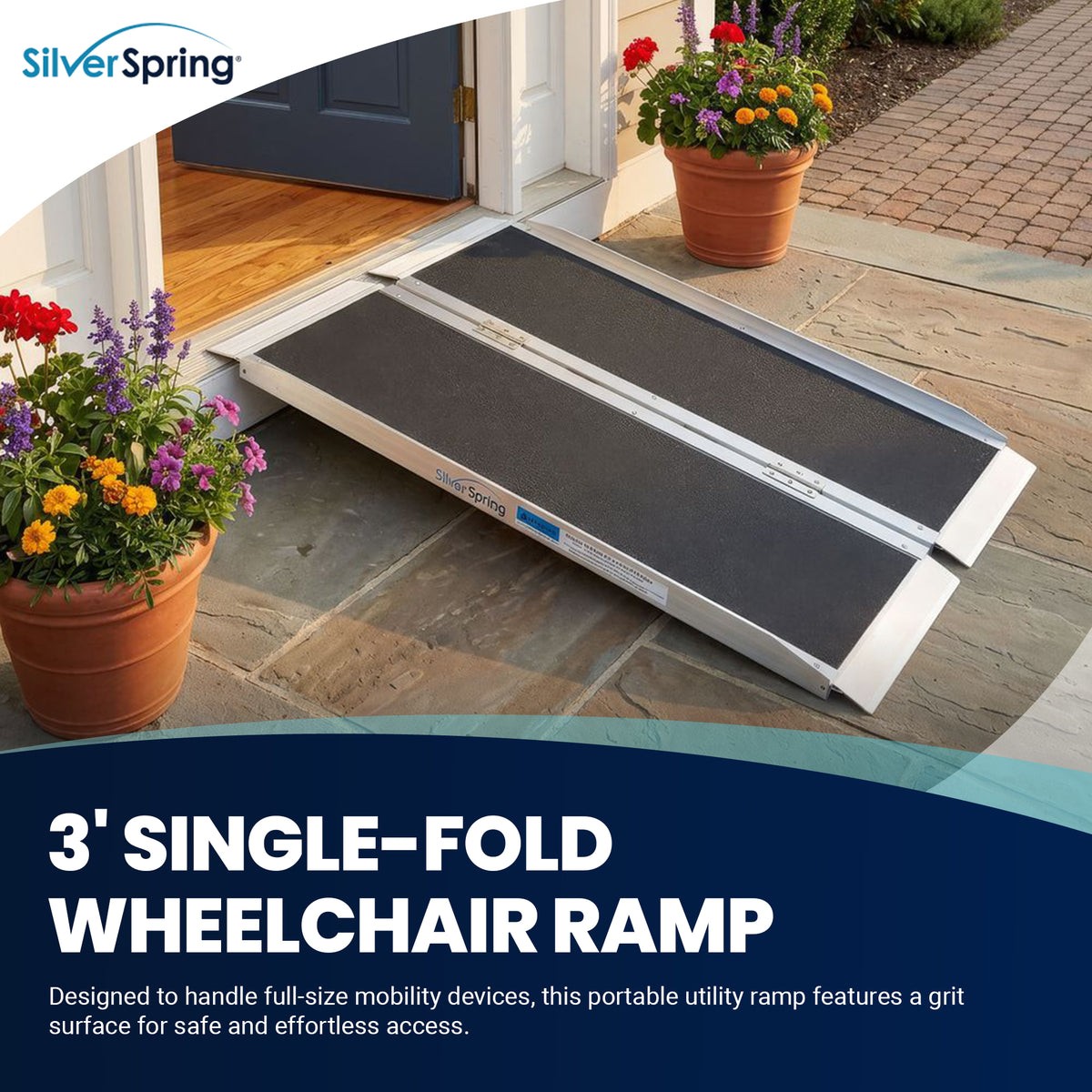 Silver Spring Mobility and Utility Ramp, 3 Foot Single Fold with Grit Surface