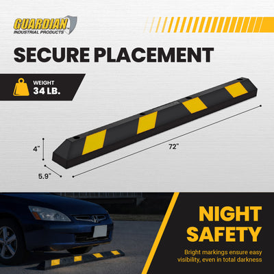 Guardian Parking Stop, 6 Foot Long Rubber Curb with Mounting Holes, Black/Yellow