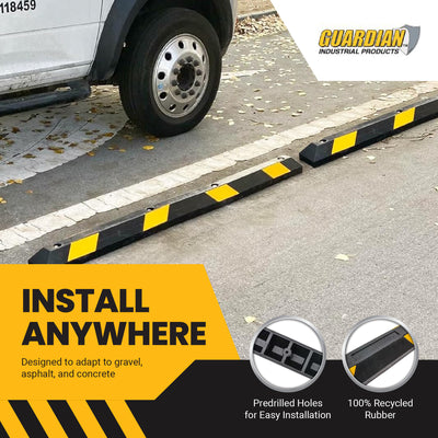 Guardian Parking Stop, 6 Foot Long Rubber Curb with Mounting Holes, Black/Yellow