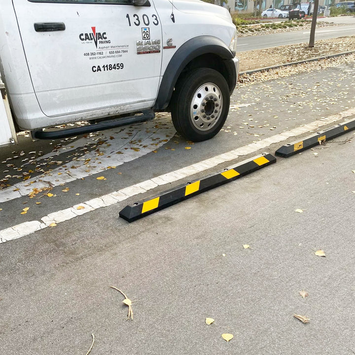 Guardian Parking Stop, 6Ft Rubber Curb with Mounting Holes, Black/Yellow, 4 Pack