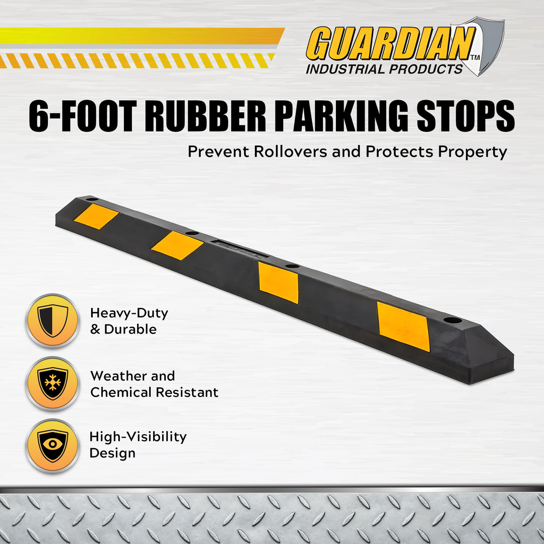 Guardian Parking Stop, 6Ft Rubber Curb with Mounting Holes, Black/Yellow, 2 Pack