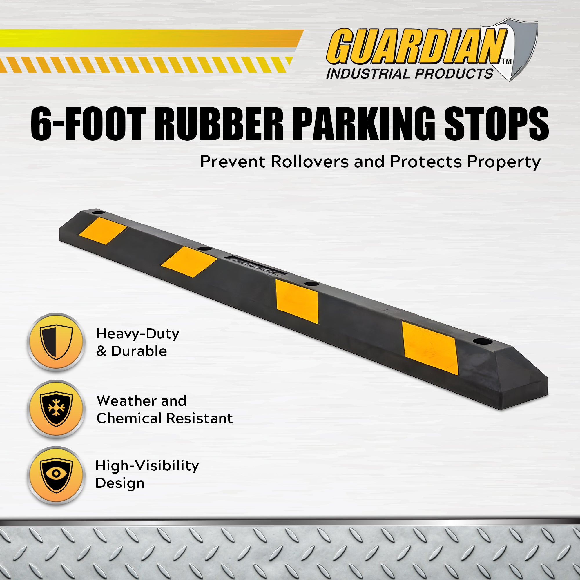 Guardian Parking Stop, 6ft Rubber Curb w/Mounting Holes, Black/Yellow (Open Box)