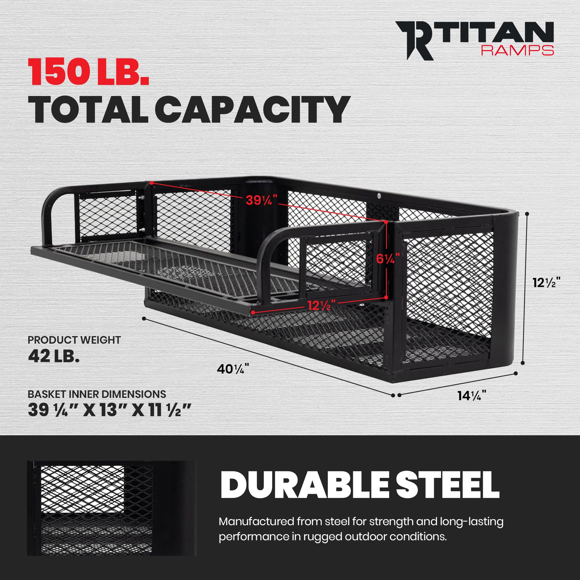 Titan Ramps Universal ATV/UTV Rear Drop Cargo Basket Rack with 150 lb. Capacity