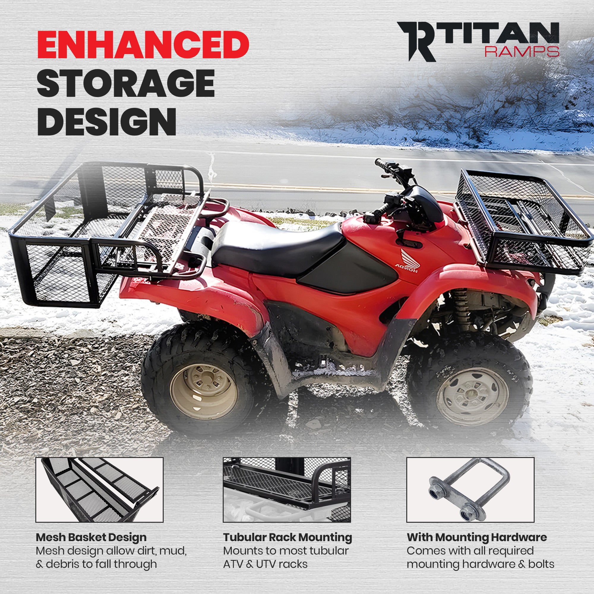 Titan Ramps Universal ATV/UTV Rear Drop Cargo Basket Rack with 150 lb. Capacity