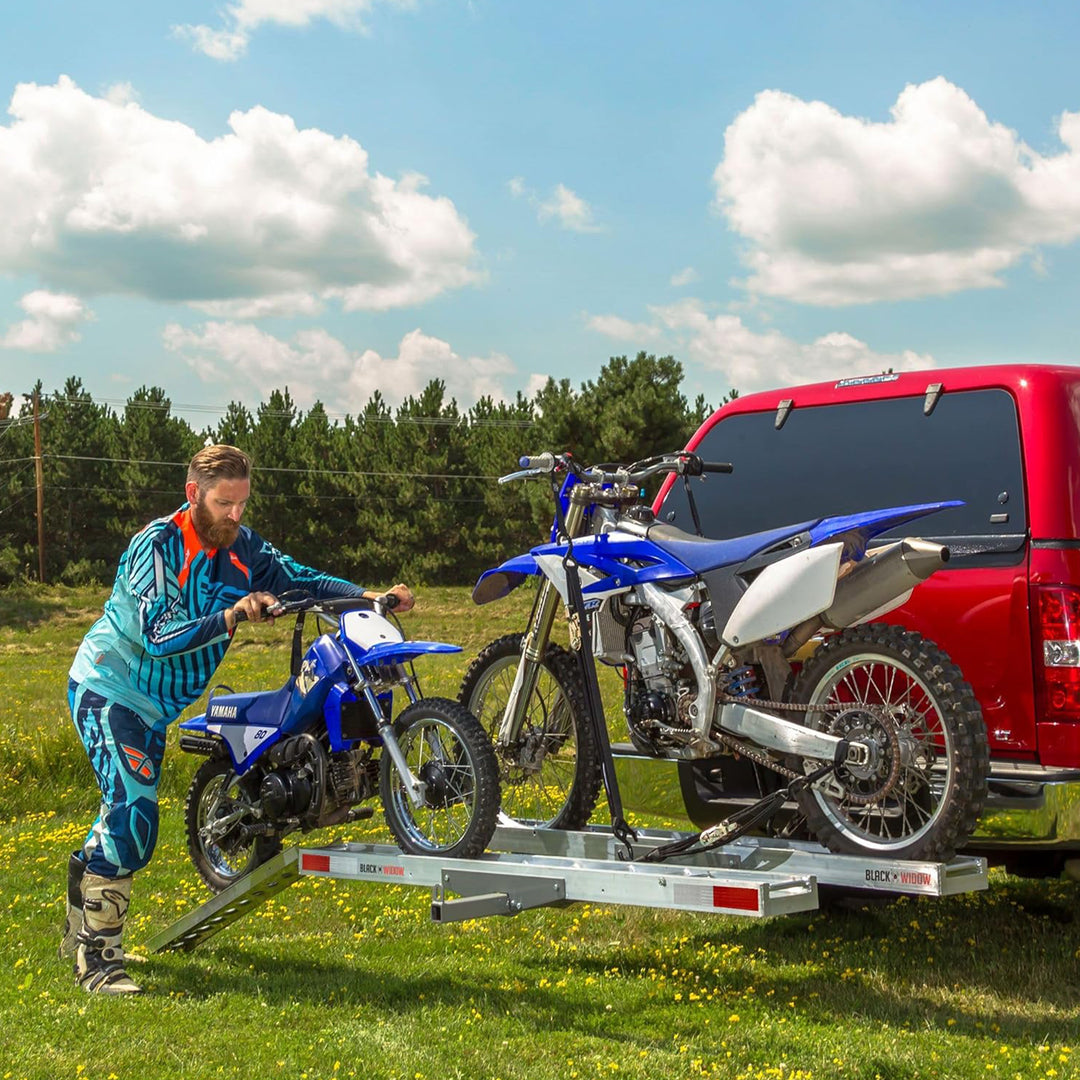 Black Widow Double Motorcycle Carrier with Ramp for 2" Hitch, 600 Pound Capacity