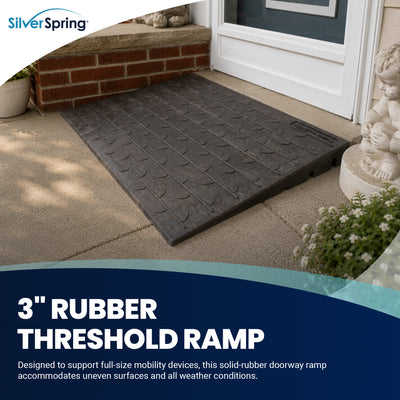 Silver Spring 3" Maximum Riser, Solid Rubber 3 Channel Threshold Ramp, Black